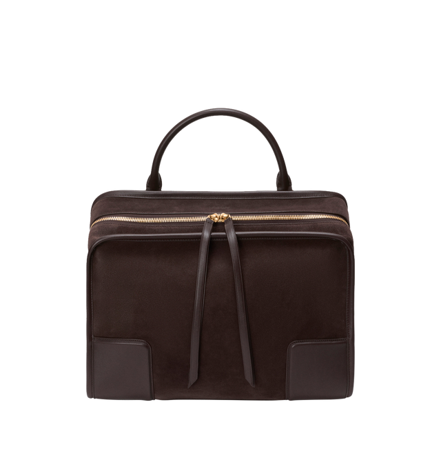 Image 5 of 16 - BROWN - LOEWE Large Amazona 180 Bag in suede featuring a relaxed silhouette anchored by a single toron top handle, designed to be carried open while a concealed closure secures the main compartment, removable shoulder and crossbody straps, zip closure with two leather zip pullers, two compartments, main compartment closed with magnetic closure, internal flat pocket, left side d-ring for customization, suede and nappa lambskin lining, embossed LOEWE and embossed double L branding. Suede/calf.