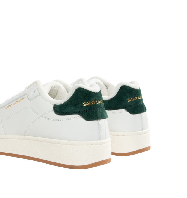 Image 3 of 5 - WHITE - SAINT LAURENT SL/61 Sneaker featuring low-top, lace up, gold-tone logo signature on the side and back heel counter, signature patch on the tongue and rubber sole. Calfskin. Made in Italy.