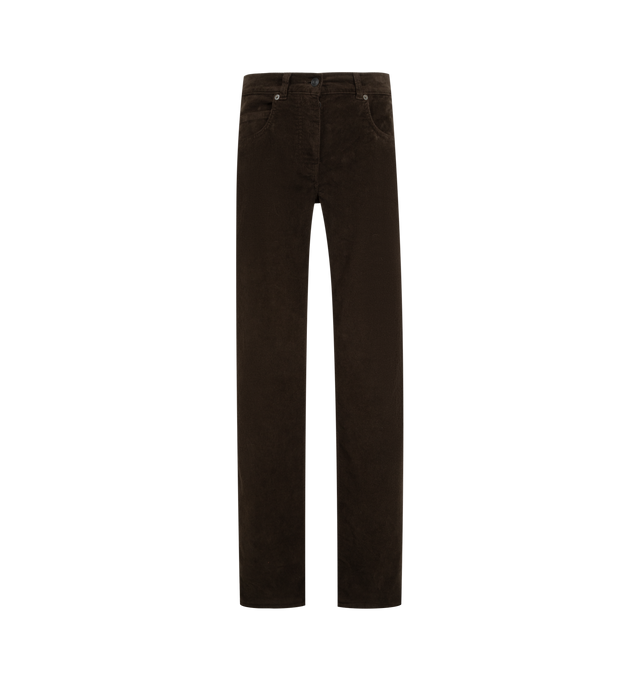 Image 1 of 3 - BROWN - THE ROW Frava Pant featuring low-rise five-pocket pants in corduroy with a straight leg finished with rivet detailing and a zip fastening. 100% cotton. Made in Italy.