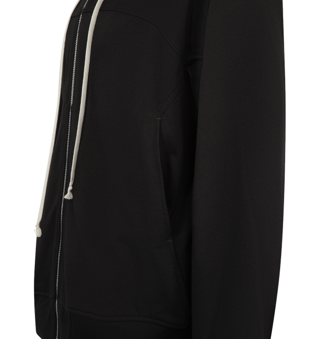 Image 3 of 3 - BLACK - RICK OWENS Windbreaker Hoodie featuring heavyweight GOTS-certified organic cotton jersey hoodie, drawstring at hood, press-stud at zip closure, seam pockets at front, rib-knit hem and cuffs, yoke sleeves, central seam at back and logo-engraved silver-tone hardware. 100% cotton. Made in Italy.