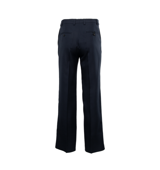 Image 2 of 4 - NAVY - JACQUEMUS LA PANTALON MELO are straight pants with a straight fit, mid rise, hidden zip fly, clip fastener, J" belt loop with D-Ring, slash pockets, pressed creases and back welt pocket with "J" button loop. 100% virgin wool 