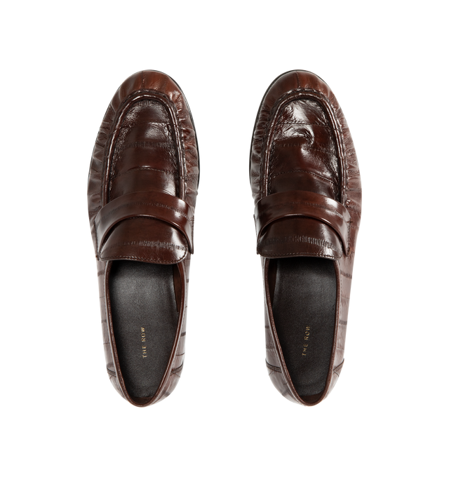 Image 4 of 4 - BROWN - THE ROW Soft Loafer in Leather featuring artisanally-crafted loafer in paneled sport nappa leather with natural pleating effect and hand-painted leather sole. 0.75 in. heel. 100% nappa leather upper. Leather lining and sole. Made in Italy.