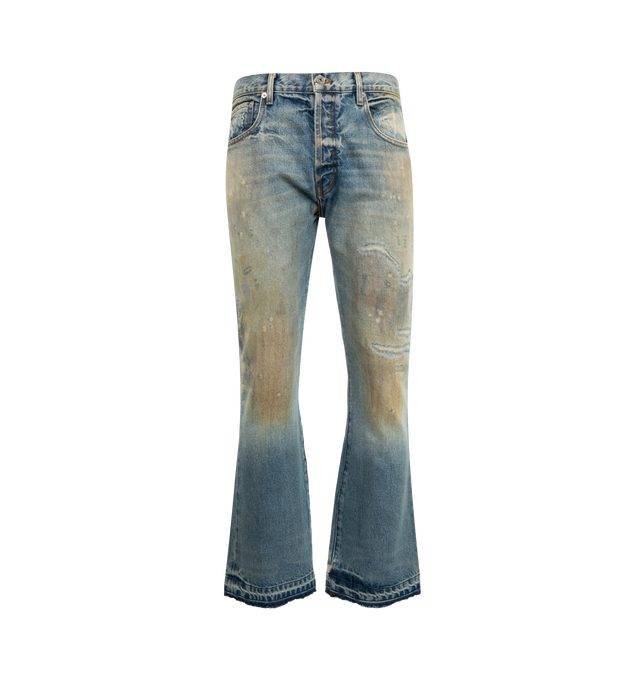 Image 1 of 3 - BLUE - GALLERY DEPT. Greased 646 Jean featuring 646 silhouette with a mid-rise fit, 5-pocket design, flared leg and GD custom hardware. 100% cotton. Made in USA.