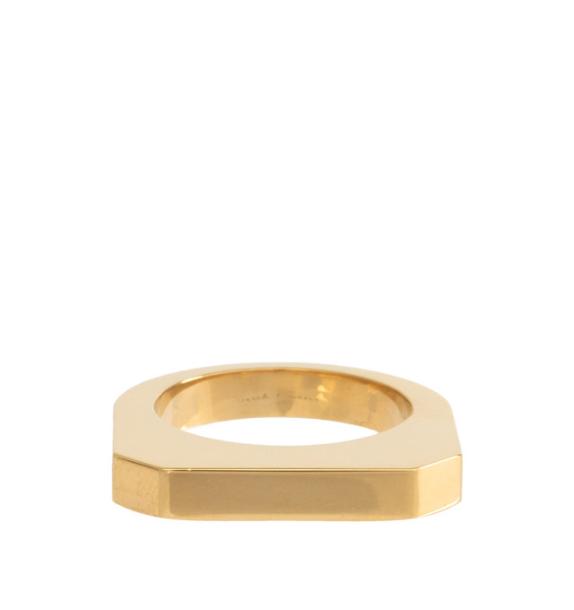Image 2 of 3 - GOLD - RICK OWENS Hollywood Ring featuring a thin band with beveled edges and logo engraved on the inside. Gold plated silver.