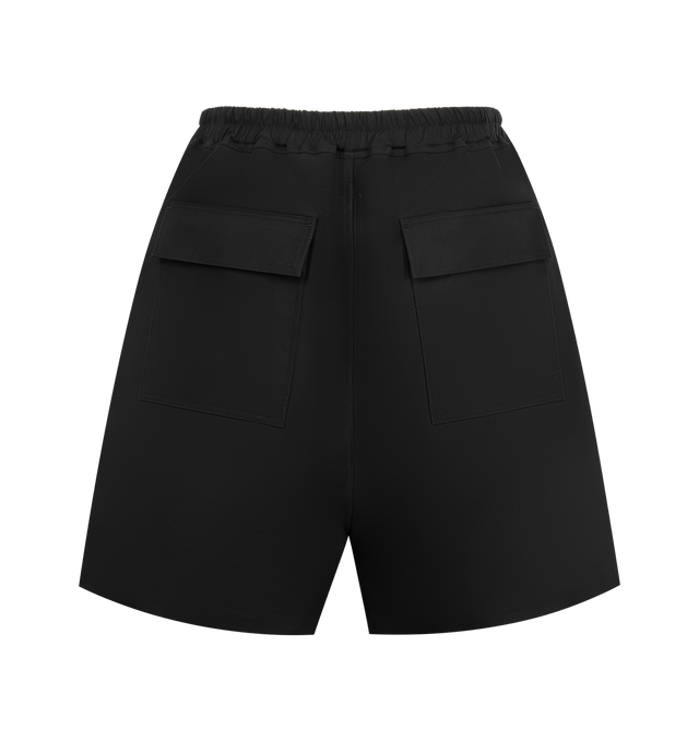 Image 2 of 3 - BLACK - RICK OWENS Faun Shorts featuring above the knee length, side pockets, back flap pockets and drawstring elastic waist. Made in Italy.