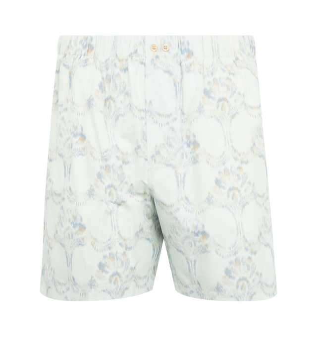 Image 1 of 3 - GREEN - WALES BONNER Sunday Short featuring elastic waist, side slit pockets, vented side seams and print throughout.