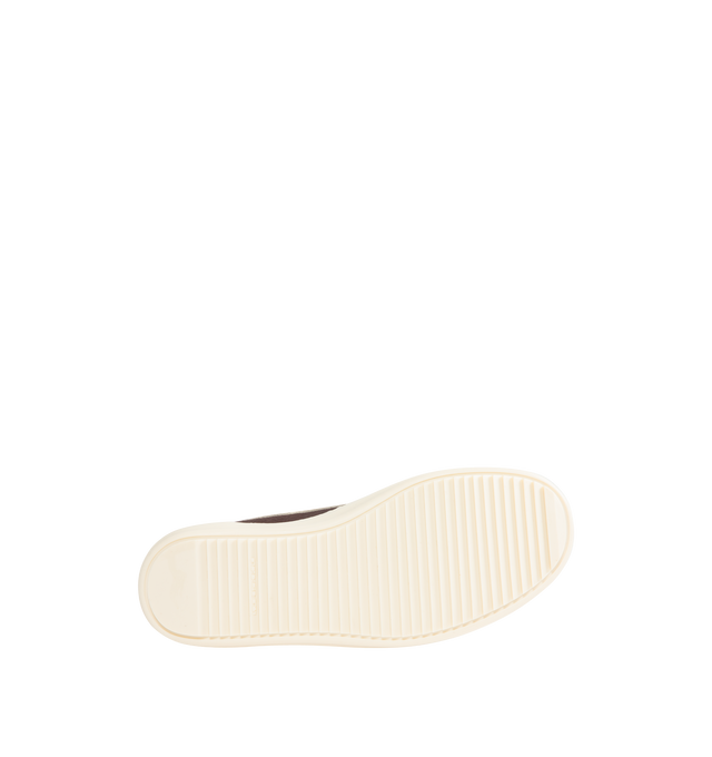 Image 4 of 5 - BROWN - DRKSHDW Vintage Sneaks Sneakers featuring low-top, lace-up closure, padded collar, calfskin suede appliqu at sides, twill lining, treaded rubber sole and contrast stitching in white. Upper: textile, calfskin. Sole: rubber. Made in Italy.