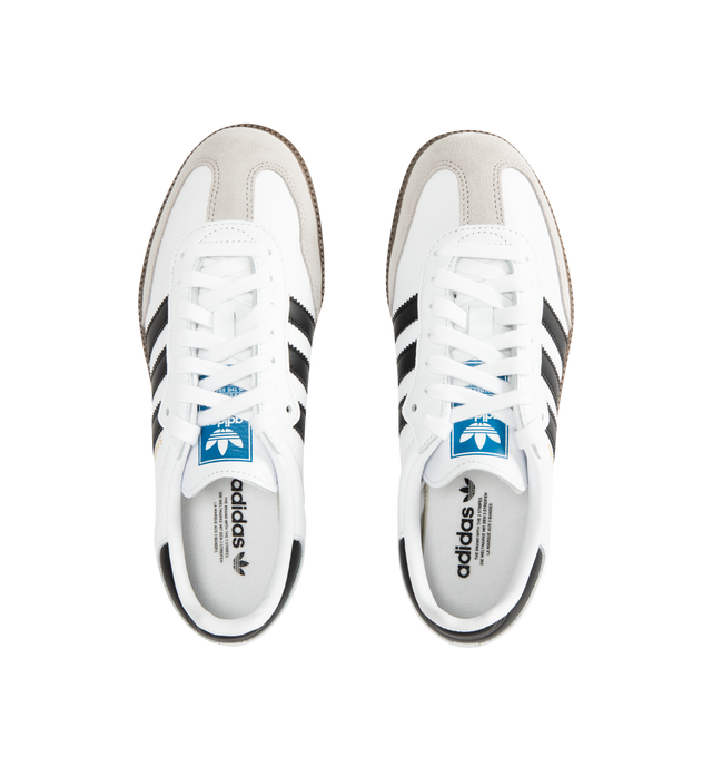Image 5 of 5 - WHITE - ADIDAS Samba Classic Sneakers are a lace-up style with suede overlays, synthetic leather uppers, lightweight EVA midsole, and gum rubber outsoles. Unisex style in men's sizes.