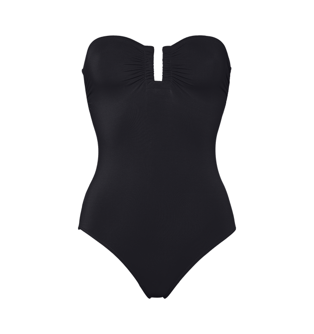 Image 1 of 6 - BLACK - ERES Cassiope One-Piece Bustier Swimsuit featuring bust shirring at front and sides, U-shaped metal link between cups and gripper tape. Main: 84% Polyamid, 16% Spandex. Second: 68% Polyamid, 32% Spandex. Made in Italy. 