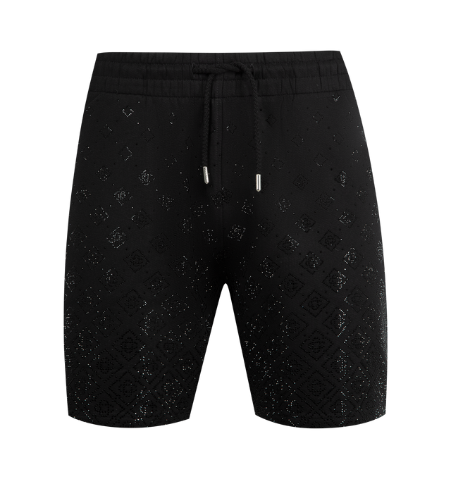 Image 1 of 3 - BLACK - CASABLANCA Crystal Monogram Sweatshorts featuring monogram crafted from crystals, elasticised waistband, silver-tipped drawstring fastening, side pockets, and a back pocket. 100% organic cotton. 100% glass crystals. Made in Portugal.
