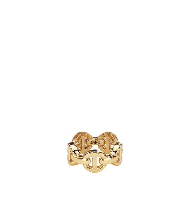 Image 1 of 2 - GOLD - HOORSENBUHS Classic Tri Link Ring featuring 18k yellow gold and 9.8mm band width. Hirshleifers offers a range of initial pieces from this collection in-store. For personal consultation and detailed information about jewelry, please contact our dedicated stylist team at personalshopping@hirshleifers.com. This item may be restricted for online purchase to international clients. For assistance purchasing this item please contact our dedicated stylist team at personalshopping@hirshleifers.