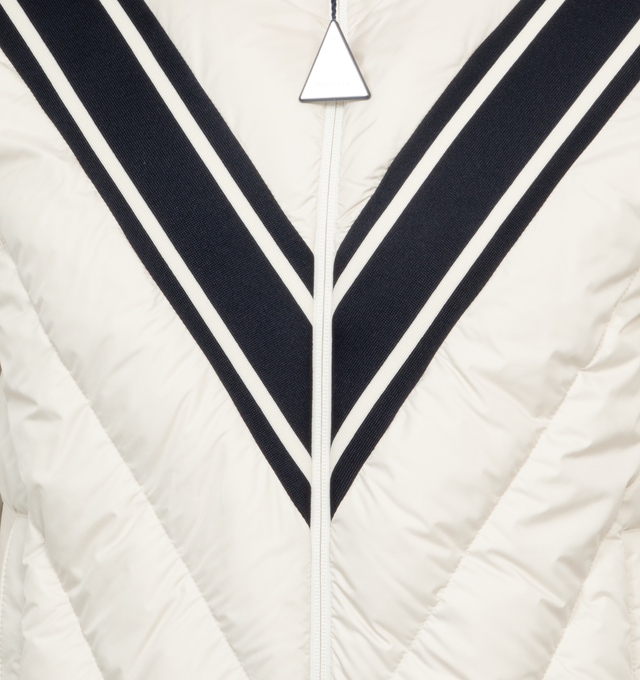 Image 4 of 4 - WHITE - MONCLER Barrot Short Jacket featuring lightweight micro chic nylon lining, down-filled, pull-out hood, zipper closure, zipped pockets and knit trim. 100% polyester.  Padding: 90% down, 10% feather. 