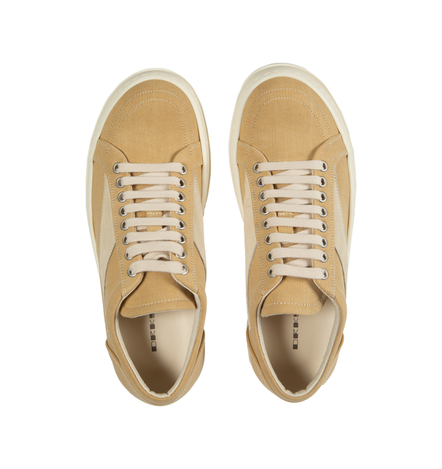 Image 5 of 5 - YELLOW - DARK SHADOW Vintage Sneakers featuring low-top, overdyed foil stretch denim, lace-up closure, calfskin suede appliqu at sides, cotton twill lining, treaded rubber sole and contrast stitching. Upper: textile, calfskin. Sole: rubber. Made in Italy. 