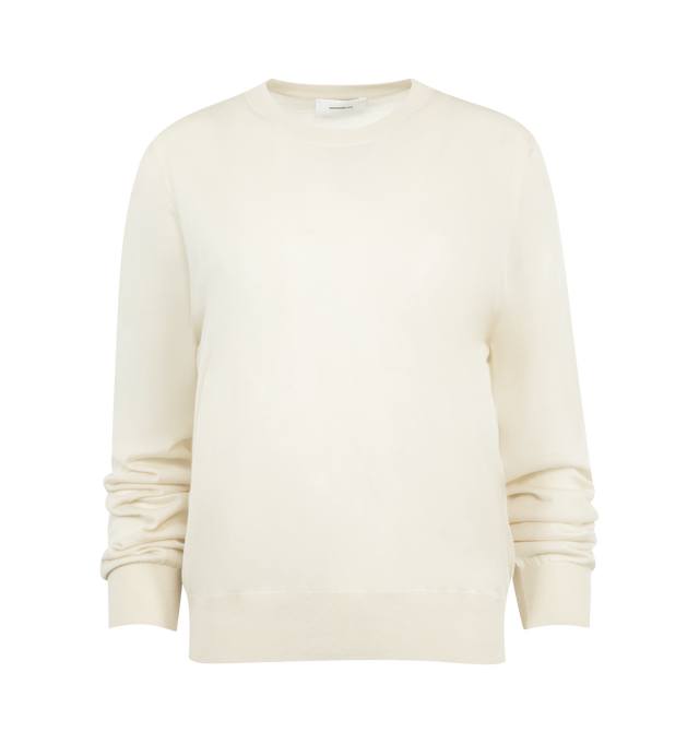 Image 1 of 2 - WHITE - WARDROBE.NYC Fine Knit Sweater featuring long sleeves, crew neck and ribbed hem and cuffs. Made in Italy.