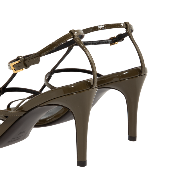 Image 3 of 4 - GREEN - KHAITE Cage Sandal featuring ribbon-like bands of patent calfskin, buckle-fastening ankle strap and concealed elastic inset at back for flexibility. 75MM.