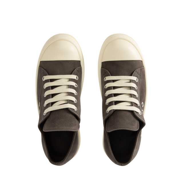 Image 5 of 5 - BROWN - RICK OWENS Extreme Low Sneaks featuring low-top sneakers crafted from supple suede with a soft, brushed finish, lace up closure, round toe and rubber sole. Leather (suede). Made in Italy.