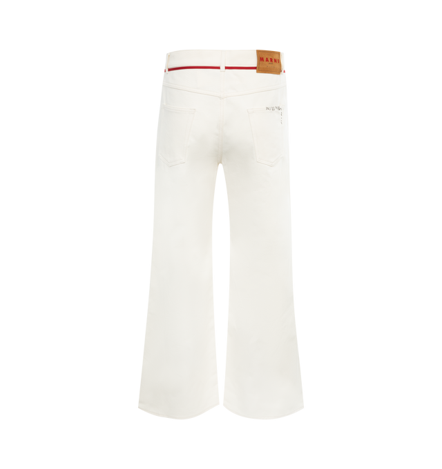Image 2 of 3 - WHITE - MARNI Tie-Waist Straight-Leg Trousers featuring five-pocket style, raw-edge hem, zip fly, button-front closure and leather logo label on the back. 100% cotton. Made in Italy. 