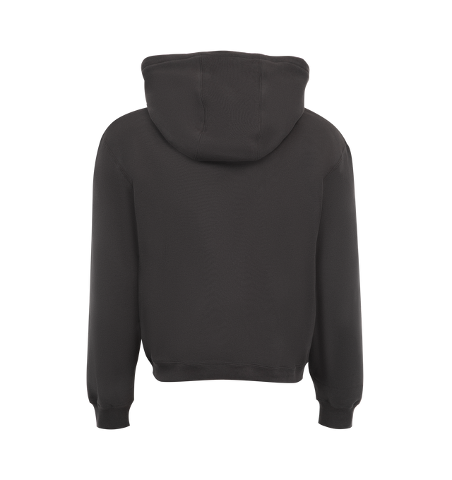 Image 2 of 2 - BLACK - Saint Laurent Men's Tonal Logo Hoodie has an attached hood, a kangaroo pocket, an embroidered logo at the front, and ribbed trims. 100% cotton.