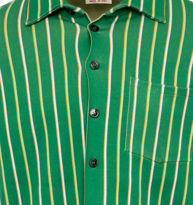 Image 3 of 3 - GREEN - MARNI Striped Shirt featuring long sleeves, sleek stretch techno-viscose fabric, vertical striped design, boxy fit with chest pocket, button closure and button cuffs. 50% viscose/rayon, 28% polyamide, 22% polyester. Made in Italy. 