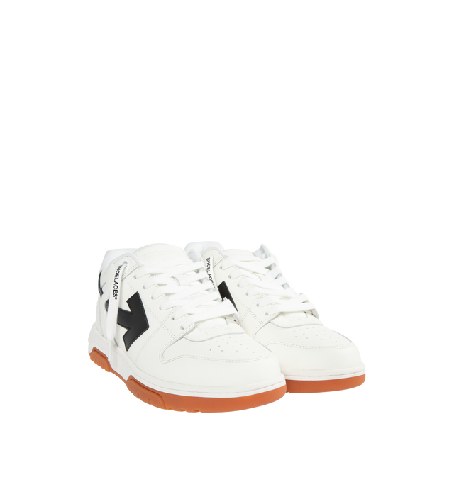 Image 2 of 5 - WHITE - OFF-WHITE Out of Office Leather Sneakers featuring lace-up front with tonal laces and black trims. Calf leather.  