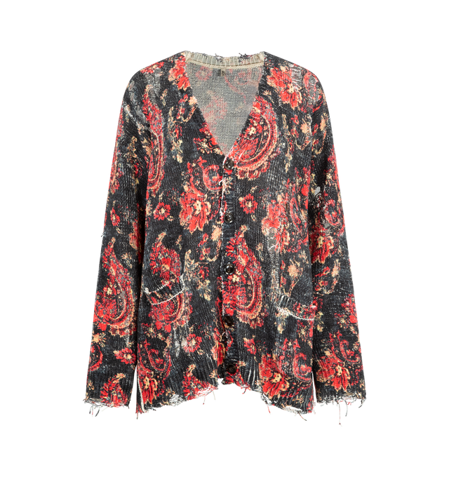 Image 1 of 2 - MULTI - R13 Printed Boyfriend Cardigan featuring a relaxed shape, deep V-neckline, button closure and printed with bohemian florals. 100% cotton.