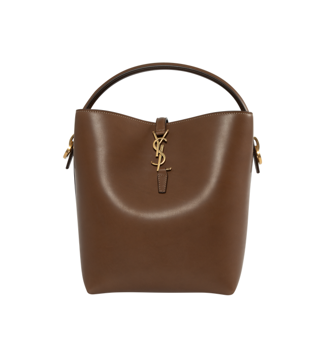 Image 1 of 3 - BROWN - SAINT LAURENT Le 37 Bucket Bag featuring suede lining, one removable zip pouch, cassandre hook closure, four metal feet, top handle and removable shoulder strap. 7.9 X 9.8 X 6.2 inches. Handle drop: 3.5 inches. 90% calfskin leather, 10% metal. Made in Italy.  
