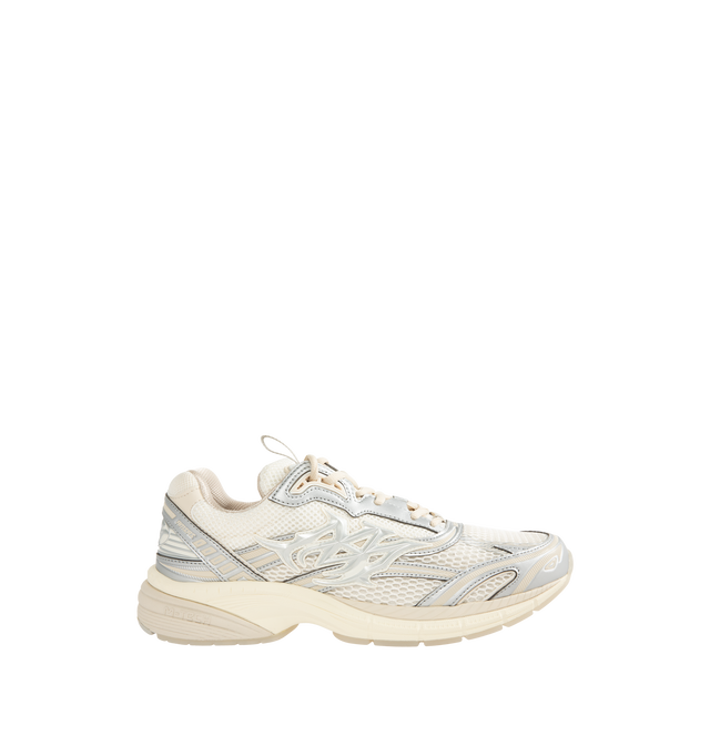 Image 1 of 5 - WHITE - Amiri Men's Metallic M-Tech Sneakers feature a mixed silver mesh-and-leather upper with metallic detailing and the signature MA icon. Inspired by technical running shoes, the design is set on a sculpted rubber sole. Main Material: 100% Polyurethane. Upper: Mesh and Leather. Sole: Rubber. Made in Vietnam.