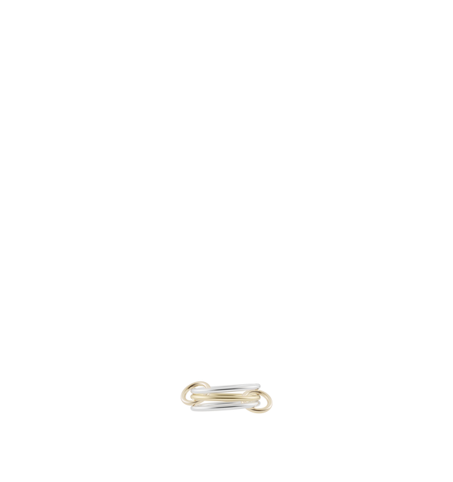 Image 1 of 1 - GOLD - SPINELLI KILCOLLIN Solarium SY Ring featuring 3 linked rings. Bands: .925 sterling silver, 1.7mm gauge .925 sterling silver band, 1.7mm gauge 18k yellow gold band and 1.7mm gauge .925 sterling silver band. Connectors: 18k yellow gold.