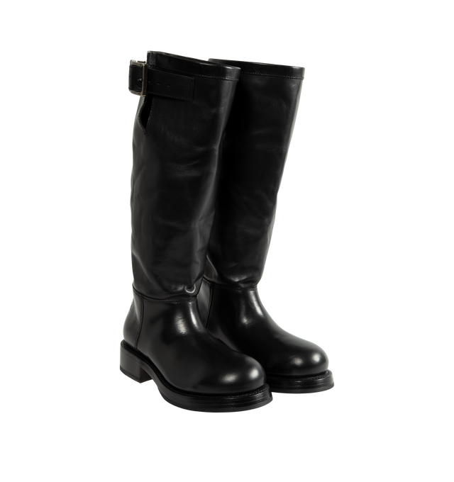 Image 2 of 4 - BLACK - Balenciaga Women's Motor Boot is crafted from calfskin leather and features a round-toe silhouette, a worn-in finish, and a sturdy Goodyear welt construction. Designed with a supple upper for versatile styling, this elevated boot is finished with an adjustable strap, a Balenciaga-engraved belt buckle, and debossed Balenciaga branding at the heel counter. Main Material: Calfskin Leather. Sole: Calfskin Rubber. Insole: Calfskin. Made in Italy.