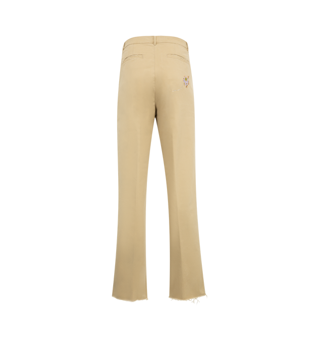 Image 2 of 3 - CHAMPAGNE - LIBERTINE Turtle TIme Chino featuring relaxed fit, straight leg, belt loops, hook and bar closure, zipper fly, front slash pockets, back welt pockets and raw hem. 97% cotton, 3% elastane. Made in China.