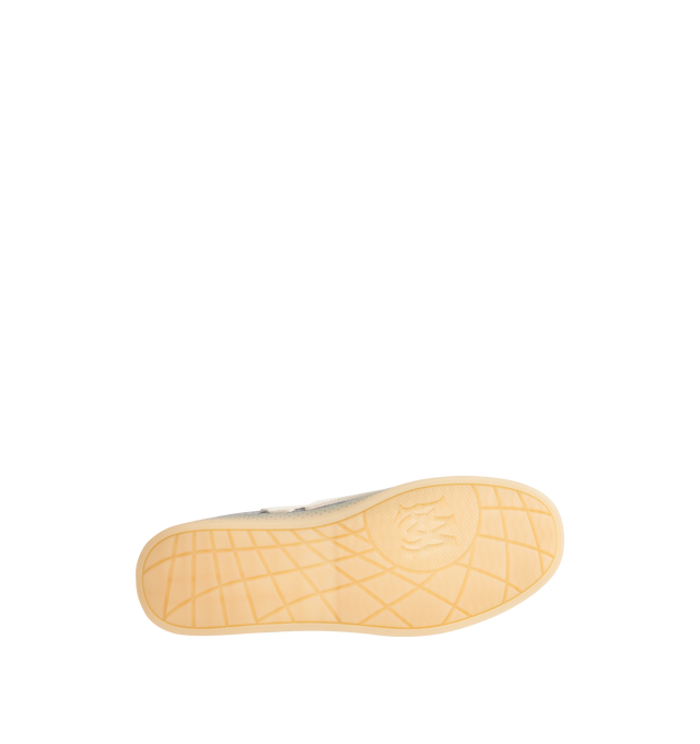 Image 4 of 5 - GREY - AMIRI Pacific Bones Sneakers in suede featuring low-top, signature bone appliqus on the sides, flat heel, round T-toe, lace-up vamp, woven MA tongue label, backstay logo and rubber outsole.