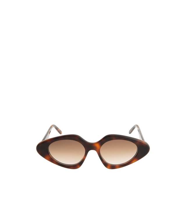 Image 1 of 3 - BROWN - LOEWE Triangle Slim Sunglasses featuring triangle-shaped sunglasses in a slim acetate construction, international fit, UVA/UVB protection and gold-finish metal LOEWE. Acetate. Made in Italy.