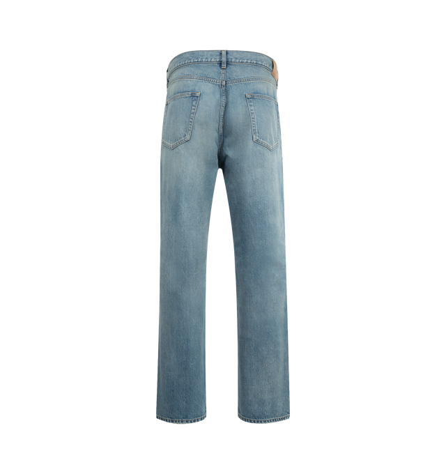 Image 2 of 3 - BLUE - SAINT LAURENT Mick Long Jeans featuring mid-rise, five-pocket style, a long straight leg and button fly. 100% cotton.
