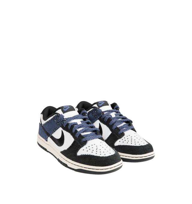 Image 2 of 5 - BLUE - NIKE Dunk Low Retro SE Sneaker featuring leather and suede upper with stitched overlays, foam midsole offers lightweight, responsive cushioning and rubber outsole with classic pivot circle.