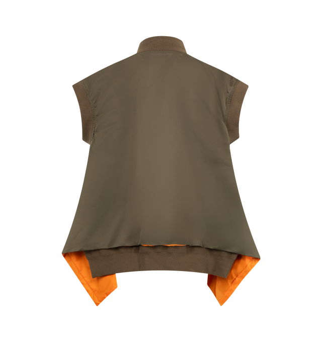 Image 2 of 2 - GREEN - SACAI Nylon Twill Gilet featuring a double-slider front zipper closure, side pockets with snap button, ribbed cotton trim and fully lined.