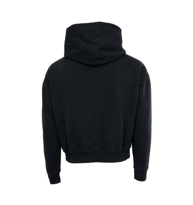 Image 2 of 3 - BLACK - RHUDE Hotel Hoodie featuring front kangaroo pocket, front screen print and midweight terrycloth fabric. 100% cotton. Made in USA. 