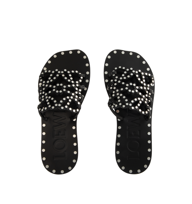Image 4 of 4 - BLACK - LOEWE PAULA'S IBIZA Petal Anagram Slide in vegetable-tanned calfskin and metallic studs featuring a cut-out Anagram upper with hand-stitched seams, a petal toe shape and studs with a silver finish. 5mm heel. Vegetable calfskin. Made in Italy.