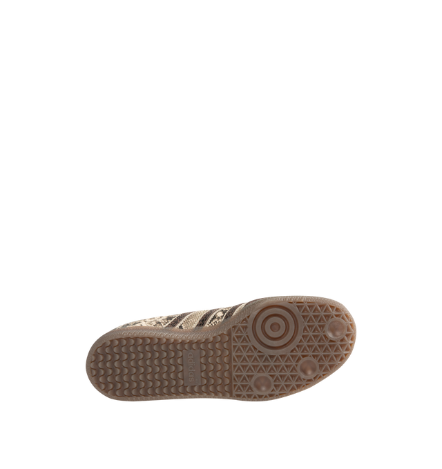 Image 4 of 5 - BROWN - Adidas Mens Snake-Effect Sneakers are crafted from calf leather. Features a snake-effect finish, round toe, lace-up closure, signature 3-Stripes, logo-print tongue, branded heel counter, and flat rubber sole. Upper: Calf Leather; Lining: Calf Leather; Sole: Rubber. Made in Vietnam.