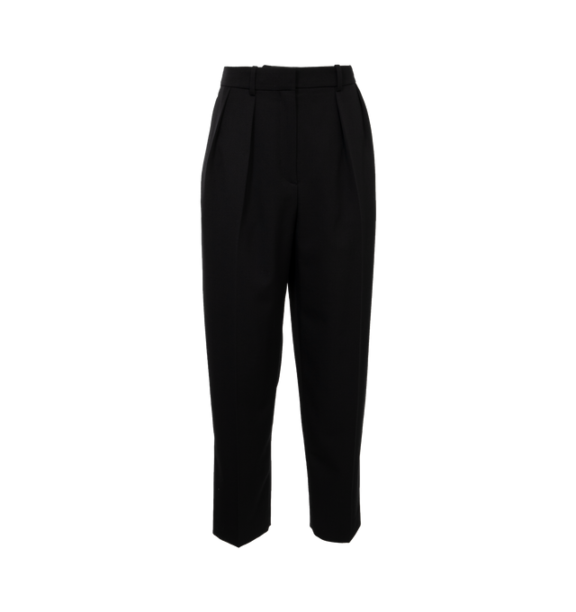 Image 1 of 3 - BLACK - THE ROW Corby Pant featuring tailored relaxed-fit, double front pleat detail, side slash pockets, and lightly tapered ankle. 100% wool. Made in Italy. 