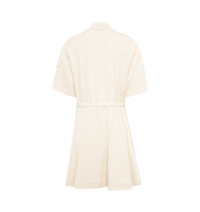 Image 2 of 2 - WHITE - MONCLER Polo Shirt Dress featuring lightweight cotton fleece, jersey details, knit polo collar, zipper closure, pocket with snap button closure, elastic waistband with drawstring fastening and logo. 100% cotton. Made in Turkey. 