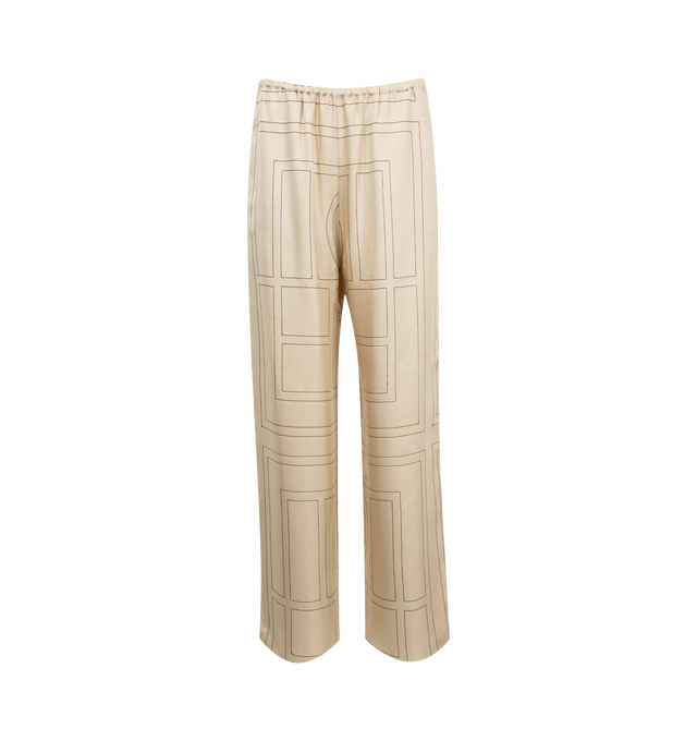 Image 1 of 3 - WHITE - TOTME Monogram Silk PJ Bottoms have an elastic waistband, all-over monogram embroidery, and side pockets. 100% silk satin.