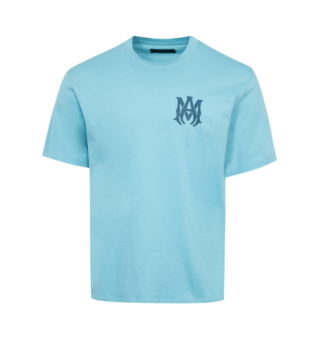Image 1 of 2 - BLUE - AMIRI MA Logo Tee featuring short sleeves, crew neck, regular fit and logo on chest and back. 100% cotton.  