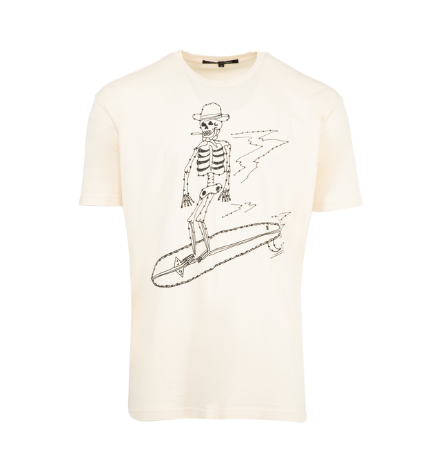 Image 1 of 2 - WHITE - COUT DE LA LIBERTE Freddie Friend of the Devil Tee featuring crew neck, short sleeves, regular fit and print on front. Cotton.