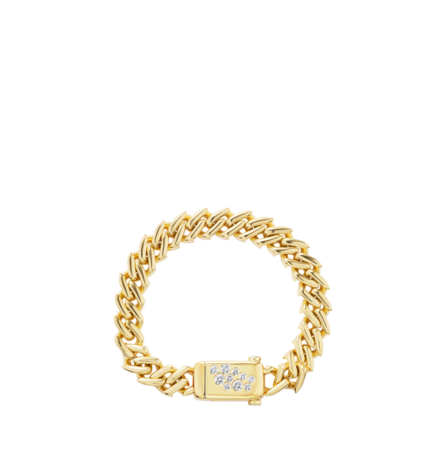 Image 1 of 1 - GOLD - Uniform Object Curb Chain Bracelet has embedded diamonds totaling 1.18 TCW. This beautiful chain bracelet is designed in 55g of solid 18K yellow gold. For personal consultation and detailed information about jewelry, please contact our dedicated stylist team at personalshopping@hirshleifers.com.