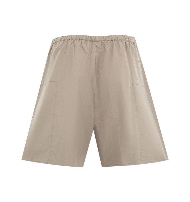 Image 2 of 3 - BROWN - DEIJI STUDIOS Pleat Short featuring a relaxed mid-rise short with an elasticated waistband, soft front and back pleats, straight leg shaping and side seam pockets detailed with a single button. 100% GOTS organic cotton.Garment Measurements