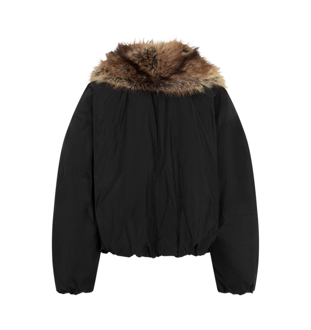 Image 2 of 3 - BLACK - Isabel Marant Women's Charone Jacket is crafted from quilted technical fabric and features a relaxed-fit silhouette with dropped shoulders, a faux fur shawl collar, and a front button closure. Designed with long sleeves, elasticized cuffs, slanted side pockets, and an elasticized hem. Main Material: 100% Polyester; Faux Fur.