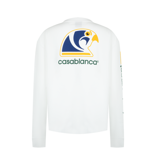 Image 2 of 2 - WHITE - CASABLANCA Long Sleeve T-shirt featuring organic cotton jersey, rib-knit crewneck, logo graphic printed at front, back and sleeves and regular fit. 100% organic cotton. Made in Portugal.