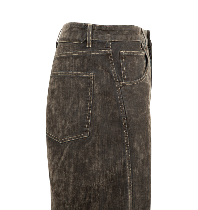 Image 3 of 3 - GREEN - JACQUEMUS The Mirada de-Nmes Jeans featuring flocked non-stretch denim jeans, fading throughout, loose-fit, mid-rise, belt loops, five-pocket styling, button fly and contrast stitching. 100% cotton. Made in Italy.