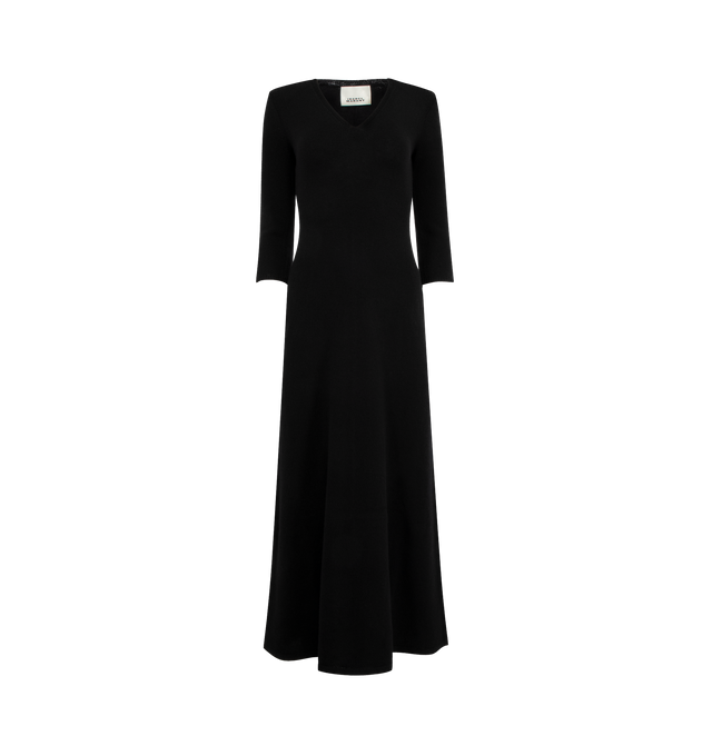 Image 1 of 2 - BLACK - ISABEL MARANT Salina Dress featuring V neckline, three-quarter sleeves, intended to hit the floor, A-line silhouette and slipover style. 68% wool, 32% polyester.