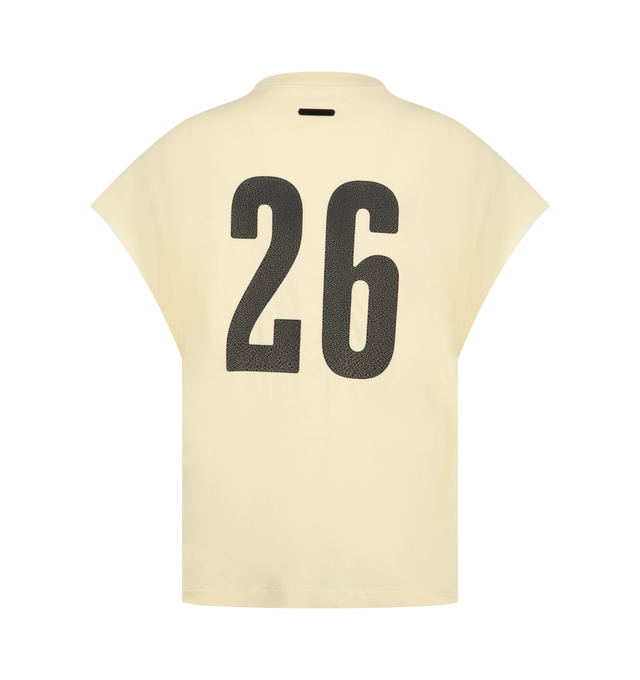 Image 2 of 2 - NEUTRAL - The Men's Fear Of God 90s Cut Off Shirt is crafted from 100% cotton jersey and designed in a boxy fit with raw, cut-off sleeves. The front features a graphic logo. The piece is finished with an Essentials label at the back collar.